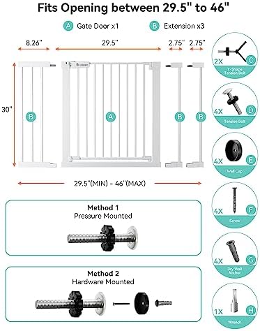 COMOMY 30" Tall Baby Gate for Stairs Doorways, Fits 29.5" to 46" Openings - Image 6