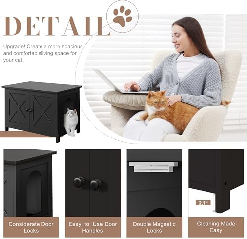 JY QAQA Cat Litter Box Enclosure, Litter Box Furniture Hidden - Image 6