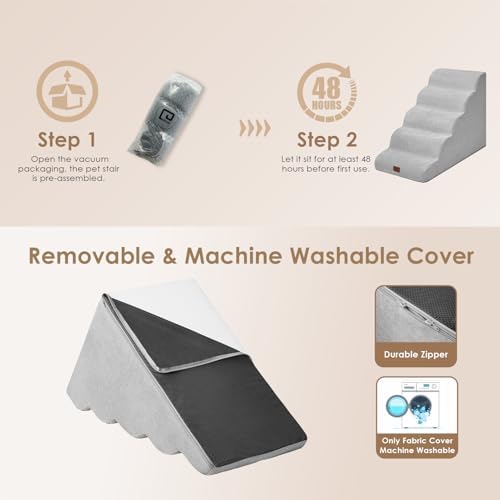 EHEYCIGA Extra Wide Dog Stairs for Large Dogs, 24.4" H Pet Step, Light Grey - Image 7