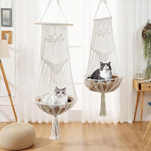 Macrame Cat Hammock-Boho Cat Bed Cotton Wall Hanging - Image 4