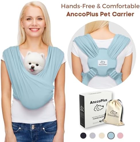 AnccoPlus Small Dog Sling Carrier, Hands-Free, Baby Blue - Image 2