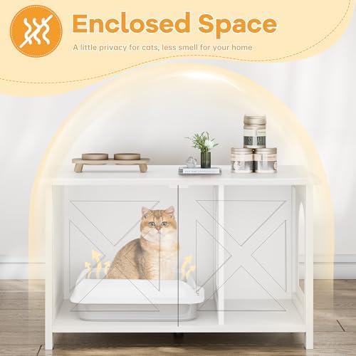 Shintenchi Cat Litter Box Enclosure, Litter Box Furniture Cabinet Hidden - Image 4
