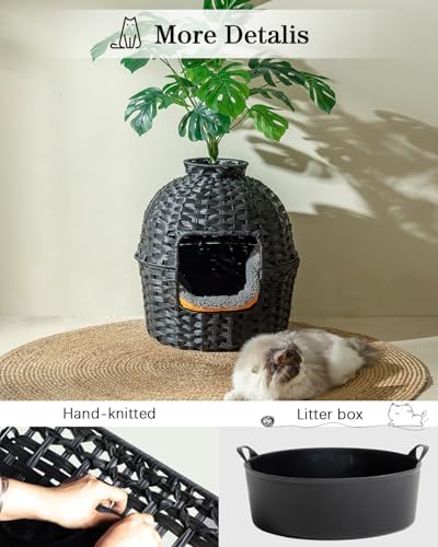 SETVSON Cat Litter Box Plant Furniture Enclosure, PE Rattan House - Image 4