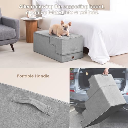 EHEYCIGA Dog Stairs for High Bed 25" H, Extra Wide Dog 5-Step, Light Grey - Image 6