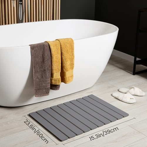 Meowoo Foldable Stone Bath Mat, 23.6"x15.3" Diatomaceous Earth Mat - Image 2