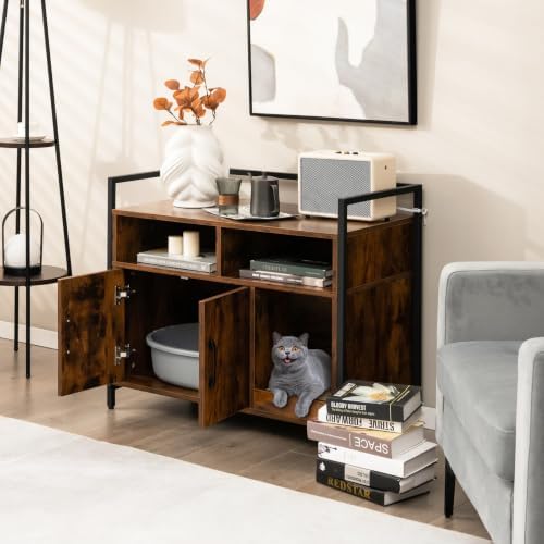GIANTEX Cat Litter Box Enclosure, Hidden Cat Cabinet Furniture - Image 2
