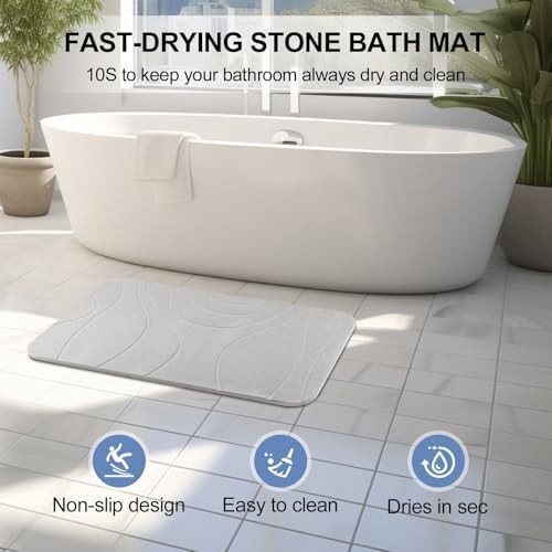 Stone Bath Mat, 2 Pack Diatomaceous Earth Shower Mat, Non-Slip Super Absorbent - Image 3