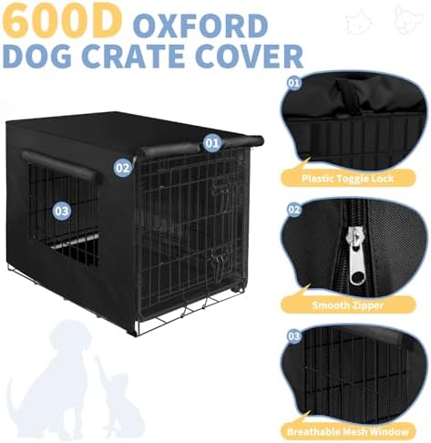X-ZONE PET Dog Crate Cover Waterproof Kennel Cover, 42 in Black - Image 3