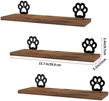 Lavezee Paw Prints Wall Decor Floating Shelves Set of 3, Cute Rustic Wooden - Image 3