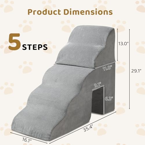 5-Step Pet Stairs for Dog, Curved Dog Stairs Ramp for High Beds 29.1" H - Image 3