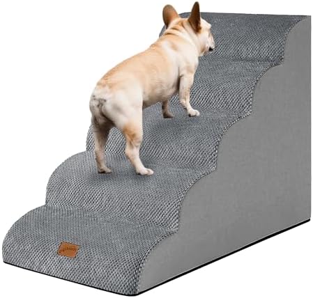 GoGoBunny Ramp Dog Stairs for High Beds 24.4" H, 5-Step Extra Wide Dog Slope by gogobunny
