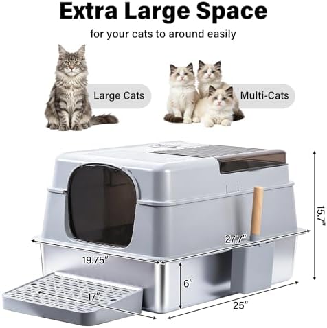 Stainless Steel Litter BoxWith Lid, XXXL Metal Litter Box - Image 2
