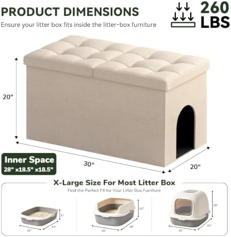 3-in-1 Cat Litter Box Enclosure Furniture, Cat Ottoman - Image 3
