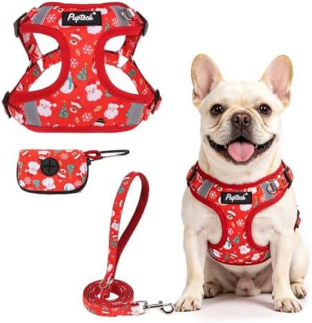 PUPTECK Christmas Dog Harness and Leash Set Small Sized, Step in No Pull by PUPTECK