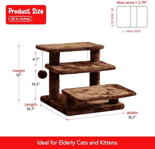 15''H Multi-Step Pet Stairs for High Beds & Sofas, 3-Step Cat Stairs - Image 6