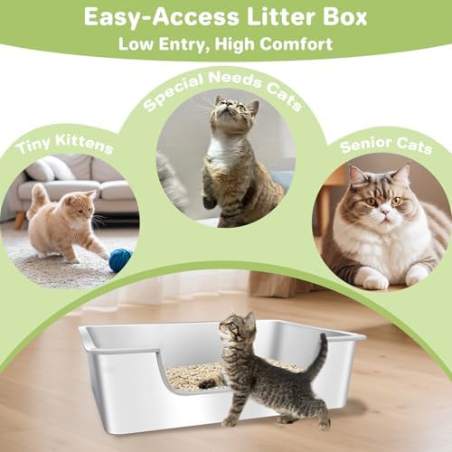 Low Entry Litter Box for Senior or Disabled & Injured Cats, Stainless Steel - Image 2