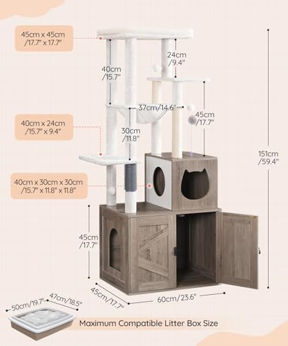 HOOBRO Cat Tree with Litter Box Enclosure, Tall Cat Tower - Image 6