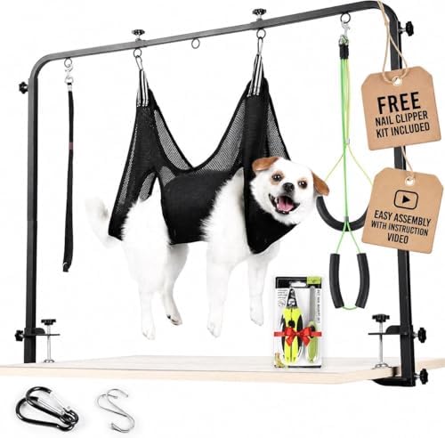 Premium Dog Grooming Arm with Clamp & Dog Grooming Hammock by Unknown