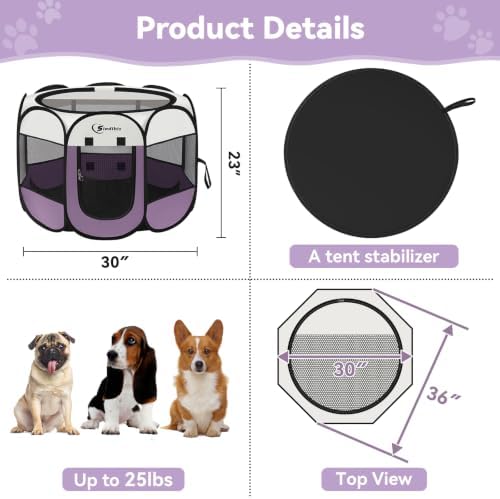 Siedihit Dog Cat Playpen Medium Puppy Pet Crate Tent Cage, Light Purple - Image 3