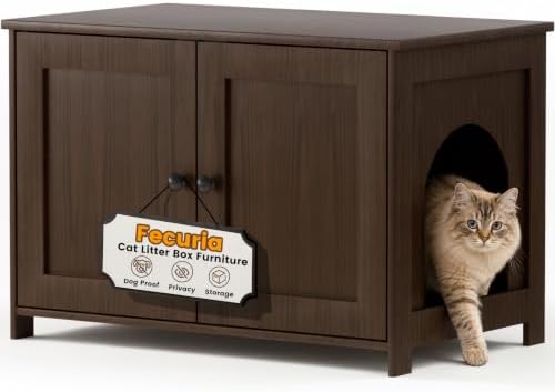 Cat Litter Box Enclosure Furniture Dog Proof, Hidden Kitty Washroom Cabinet Low by Fecuria