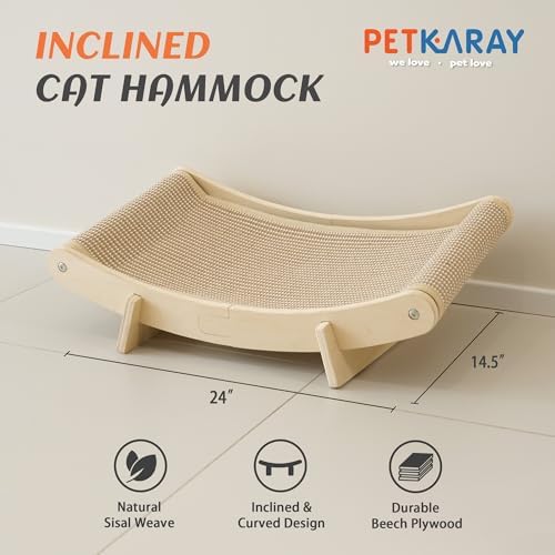 PETKARAY Inclined Sisal Cat Scratcher Bed, Curved Wooden Cat Hammock Chair - Image 2