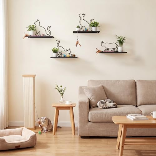 Sieral 4 Pcs Cat Wall Shelf Metal Cat Wall Decor Bookshelf - Image 5