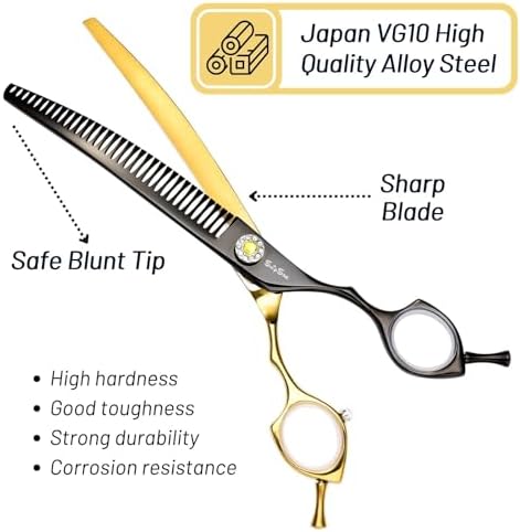 7.5in 25° Curved Dog Grooming Chunker Scissors, 35 Teeth Shears - Image 4
