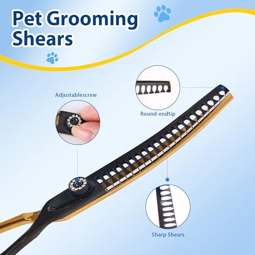 7" Curved Chunker Dog Grooming Scissors, 21 Teeth T-Shape - Image 6