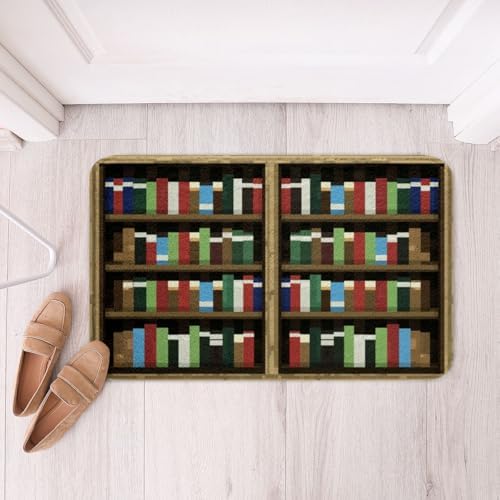 Manfei Pixel Bookshelf Shaggy Bathroom Mat, Pixelated Bookcase Vedio Game Bath - Image 3