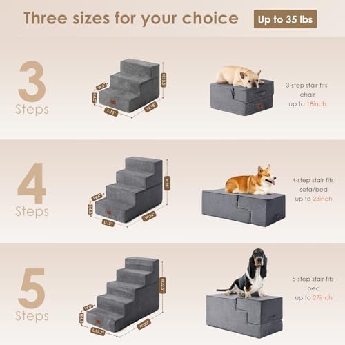 EHEYCIGA Dog Stairs for Small Dogs 13.5" H, 3-Step Dog Steps for Cats - Image 2