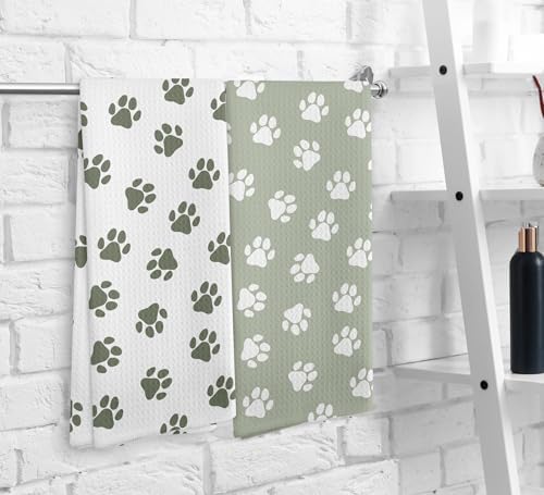 Dog Paws Dish Towel, Sage Green Kitchen Towels and Dishcloths Set of 2 - Image 6