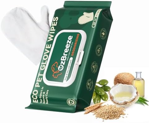 Pet Glove Wipes for Dogs & Cats, Hypoallergenic No Rinse Cleaning Grooming by FreshCareHappierPets