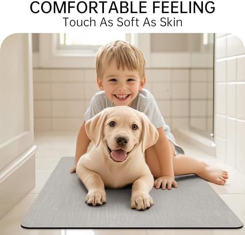 Mecko Bath Mat 16"x24", Ultra Thin Bathroom Rug fit Under Door Light Grey - Image 5