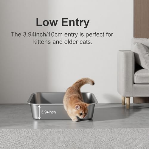 Large High Sided Stainless Steel Cat Litter Box - Image 6