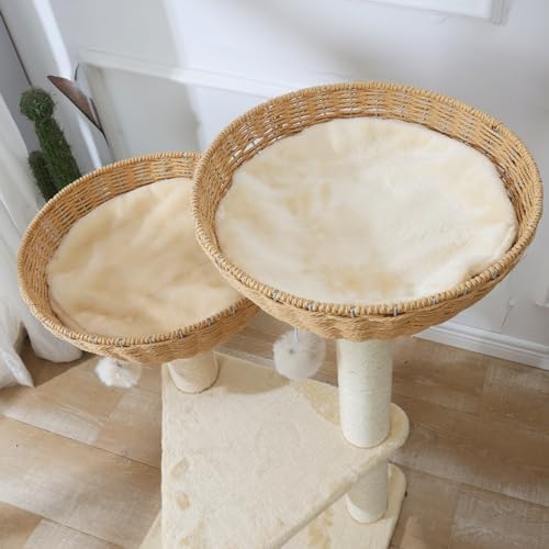 SHENGOCASE Cat Tree Tower with Rattan Wicker Basket, 2 Handwoven Large Nest - Image 6