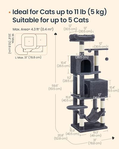 SONGMICS HOME Cat Tree for Indoor Cats, Hammock and Condo, Dark Gray - Image 6