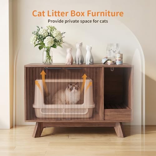 Cat Litter Box Enclosure with Litter Collector, Fluted Hidden Litter Box - Image 3