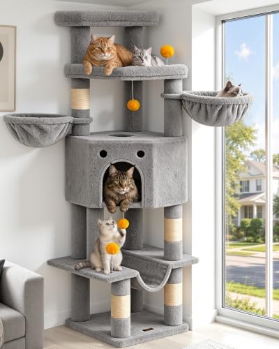 Cat Tree Tower for Indoor Large Adult Cats, 73in Tall Heavy Duty by FeliskynCatTreeTower