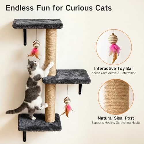 5-in-1 Cat Wall Shelves for Indoor Cats, Wall Mounted Cat Furniture Set - Image 3