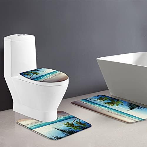AMFD 3 Pieces Beach View Bath Mat Ocean Beach Hawaiian Tropical Palm Tree - Image 2