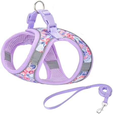 Small Dog Harness Purple Flowers No Pull Reflective Harness - Image 3
