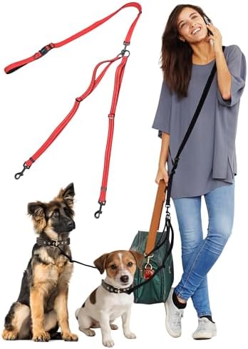 3-in-1 Double Dog Leash, Hands-Free Convertible Leash by WANFIRE