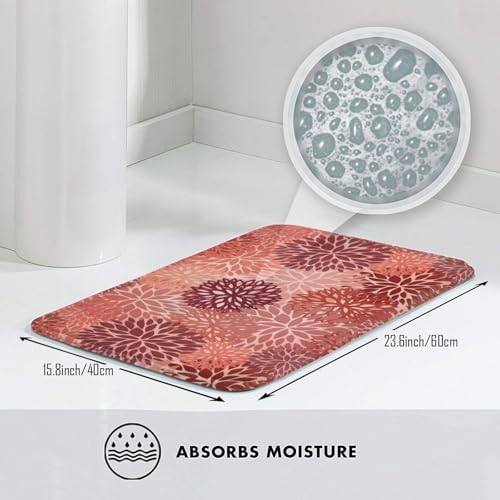 Red Flowers Bath Mat 24x16 Inch Non-Slip Soft Microfiber Bathroom Rugs Washable - Image 5