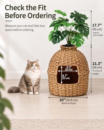 SETVSON Cat Litter Box Plant Furniture Enclosure, Rattan PE House - Image 5