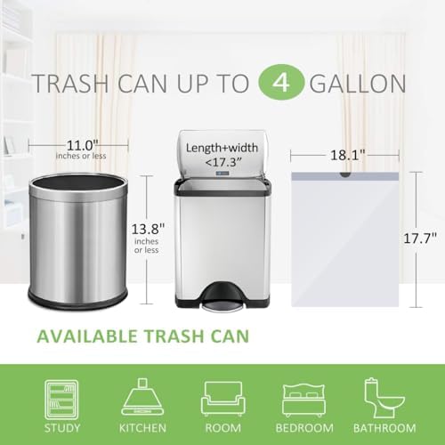Teivio 4 Gallon Small Drawstring Trash Bags, Small Plastic Bin Liners fit 3.3 - Image 2
