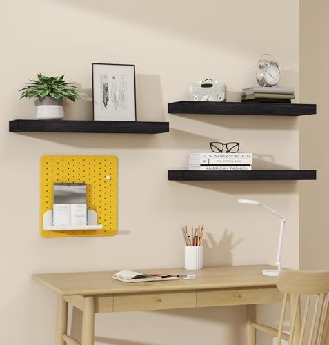 Vervida® Black Rustic Floating Wall Shelves 24in Set of 3 Hidden - Image 5