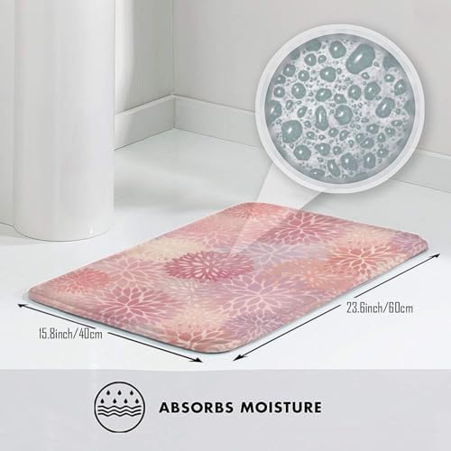 Pink Chrysanthemum Floral Bath Mat 24x16 Inch Non-Slip Soft Microfiber Bathroom - Image 5
