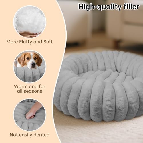 Donut Small Medium Dog Bed Washable Kitty & Puppy Bed, 28ins Grey - Image 5