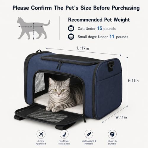 Pet Carrier for Cats and SmallDogs Upto15lb, Royal Blue - Image 3