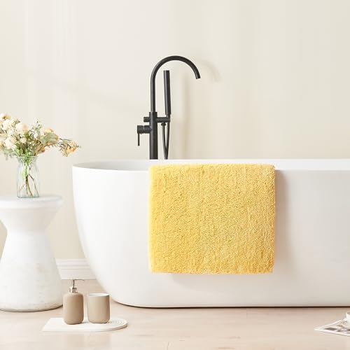 CozeCube Yellow Shaggy Bath Mat 24"x16" Non Slip Washable Rug - Image 4